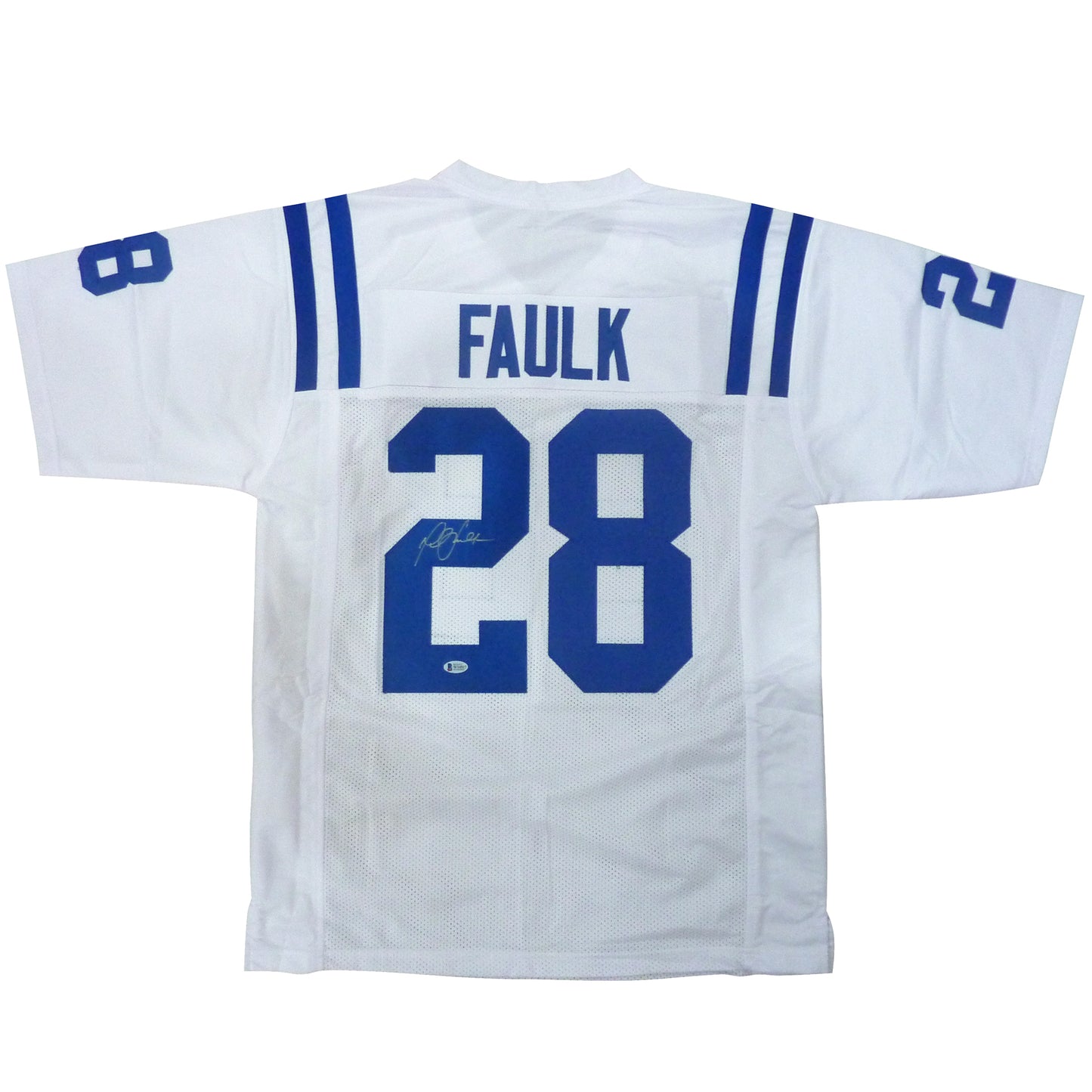 Marshall Faulk Autographed Indianapolis Colts (White #28) Custom Jersey - Beckett