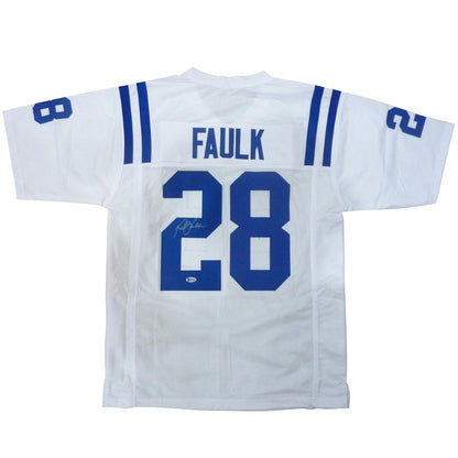 Marshall Faulk Autographed Indianapolis Colts (White #28) Custom Jersey - Beckett