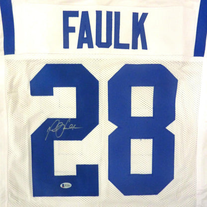 Marshall Faulk Autographed Indianapolis Colts (White #28) Custom Jersey - Beckett