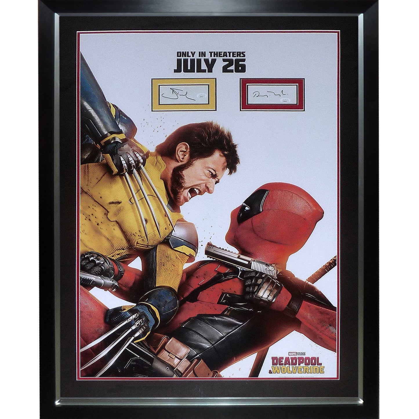 Deadpool And Wolverine Full-Size Movie Poster Deluxe Framed with Ryan Reynolds and Hugh Jackman Autograph - JSA