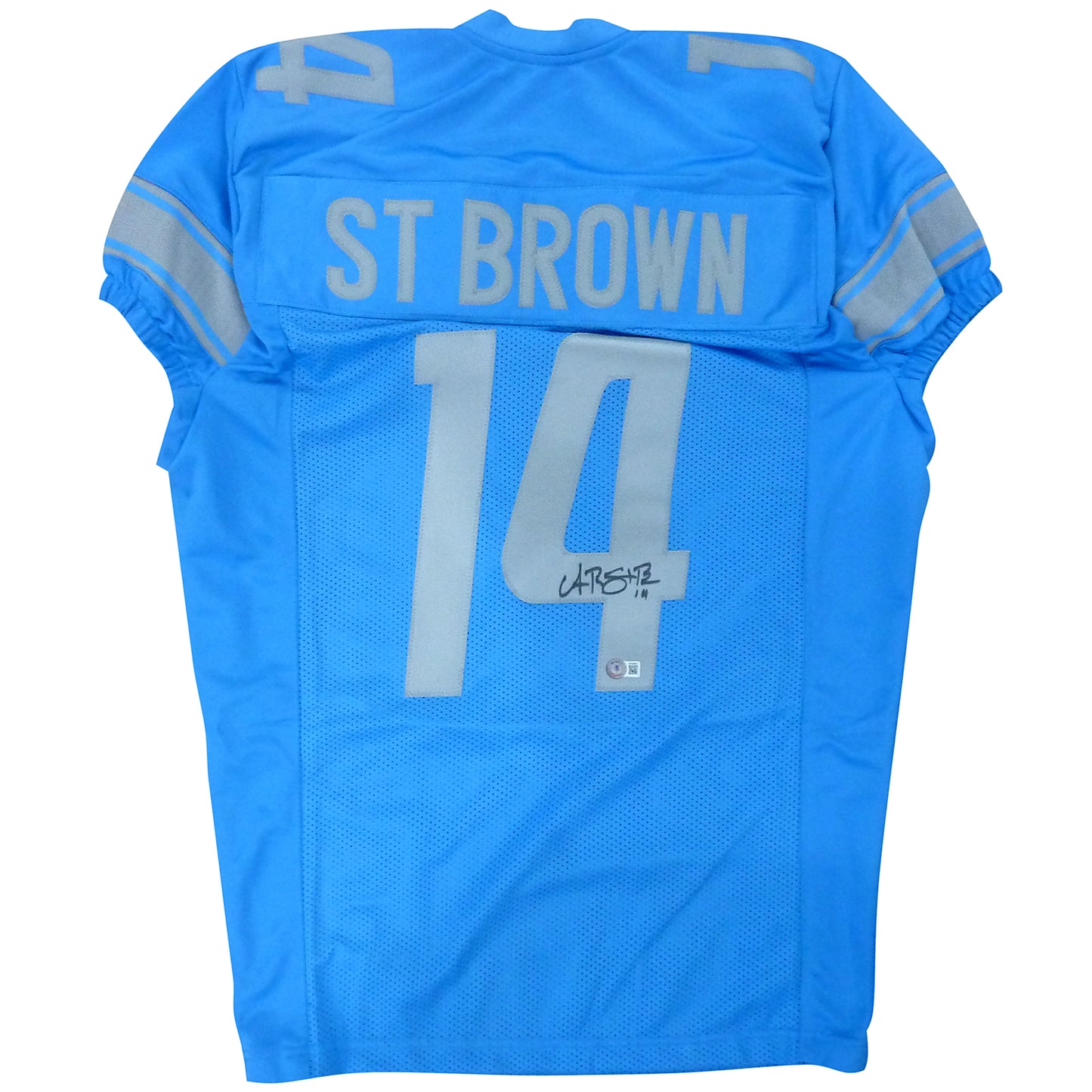 Amon-Ra St Brown Autographed Detroit (Blue #14) Custom Jersey - Beckett