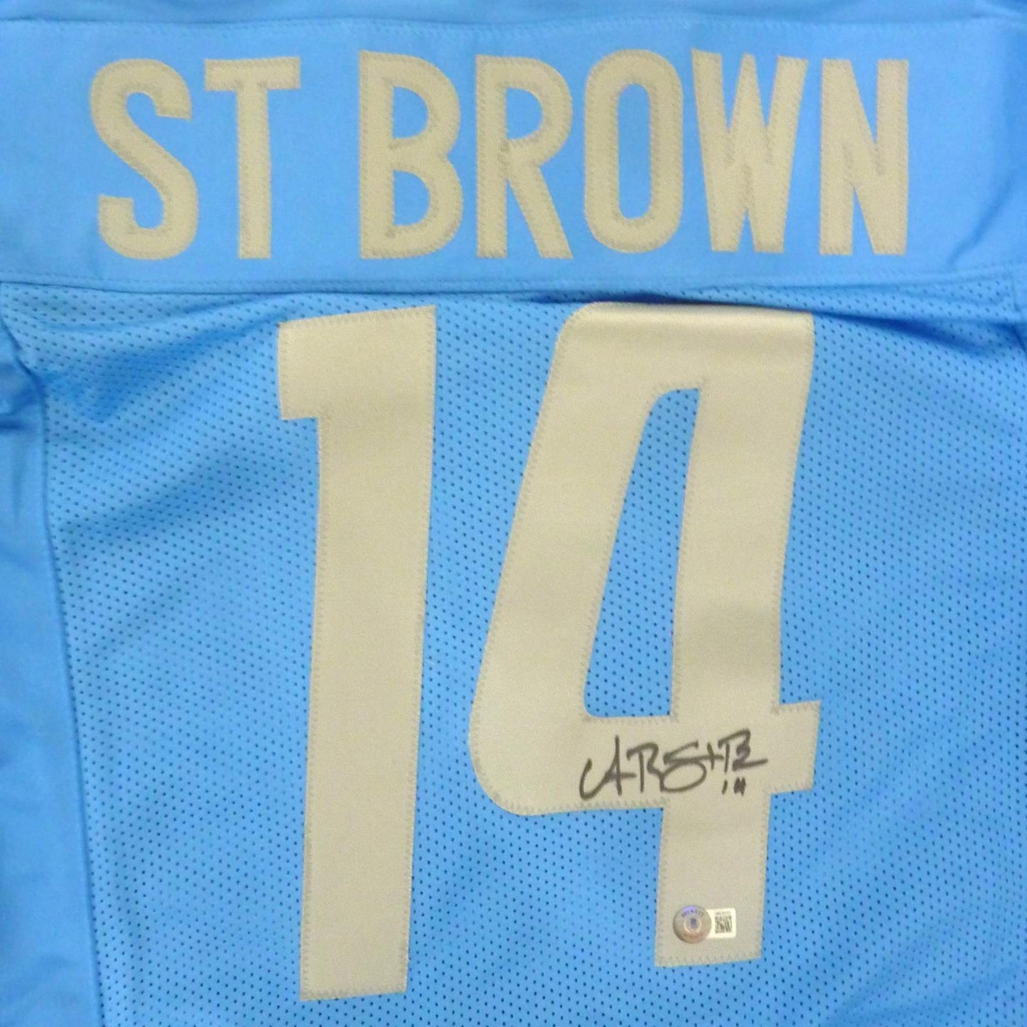 Amon-Ra St Brown Autographed Detroit (Blue #14) Custom Jersey - Beckett