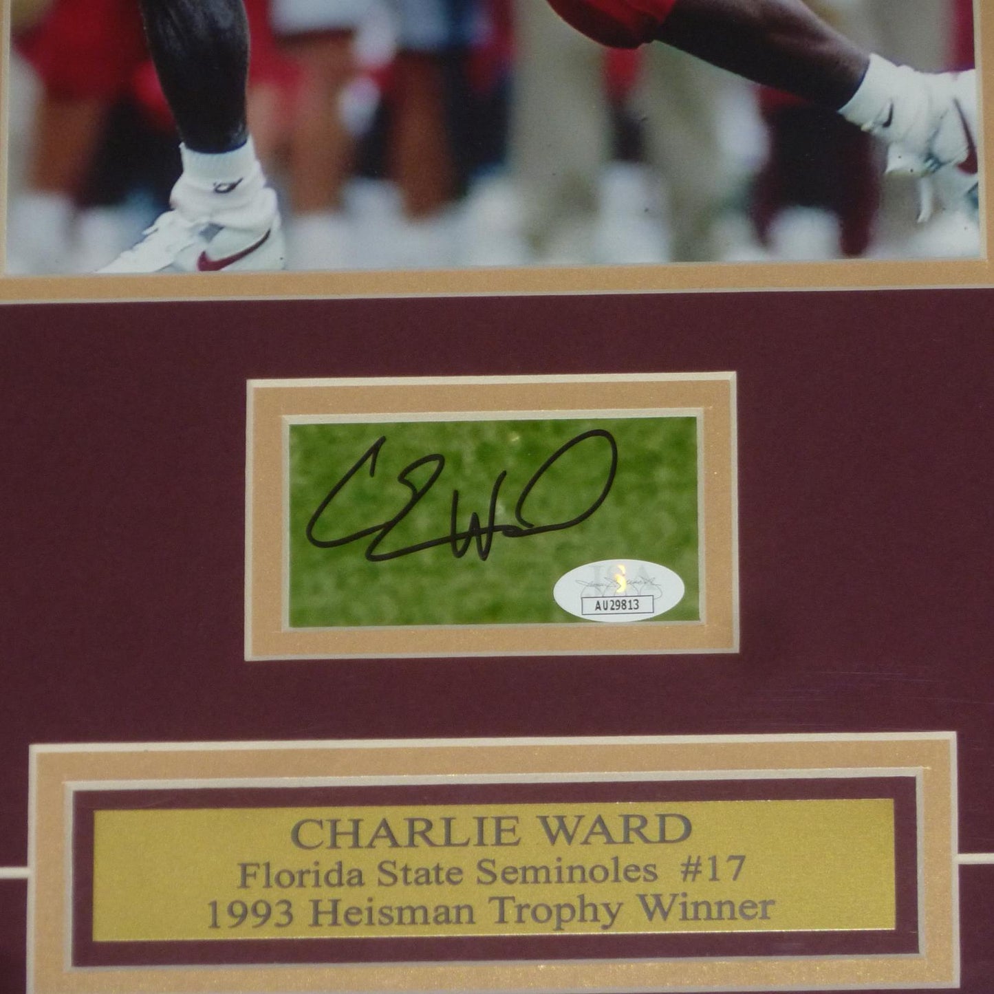 Charlie Ward, Chris Weinke And Jameis Winston Autographed FSU Florida State Seminoles Deluxe Framed Triple Heisman Piece with Cut Signatures - JSA