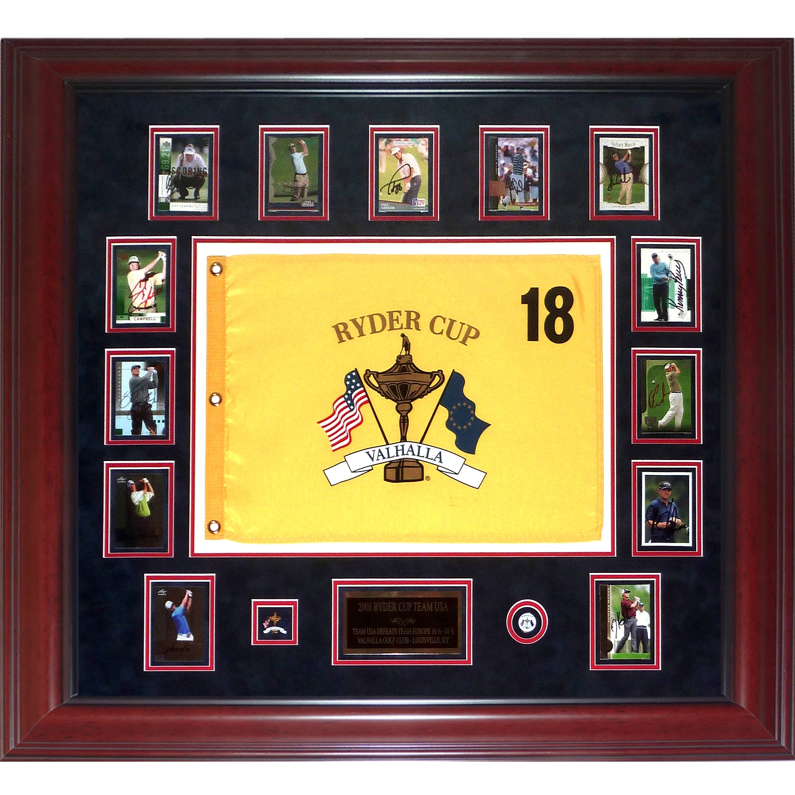 2008 Ryder Cup Team USA Signed Deluxe Framed Piece with Autographed Golf Cards - 13 Team Member Signatures