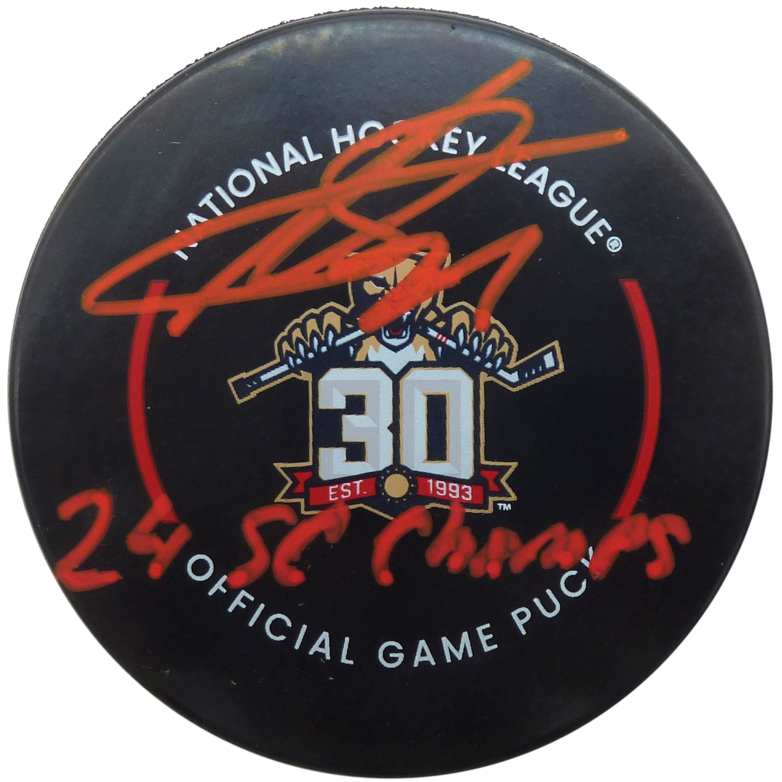 Sergei Bobrovsky Autographed Florida Panthers (Official Game 30th) Hockey Puck w/ 