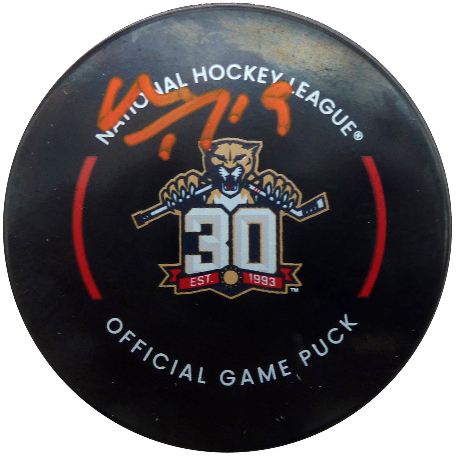 Matthew Tkachuk Autographed Florida Panthers (30th Anniversary) Official Game Hockey Puck - JSA