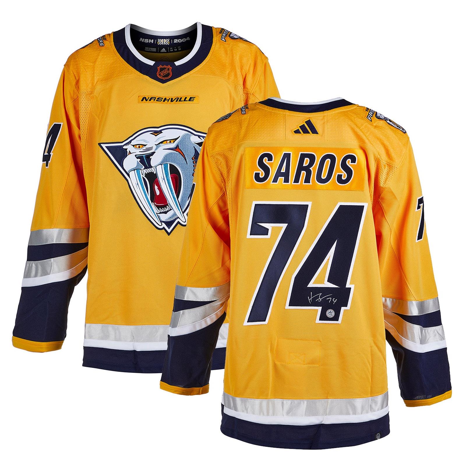 Juuse Saros Autographed Nashville Predators (Gold #74) Adidas Jersey