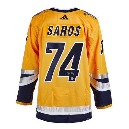 Juuse Saros Autographed Nashville Predators (Gold #74) Adidas Jersey