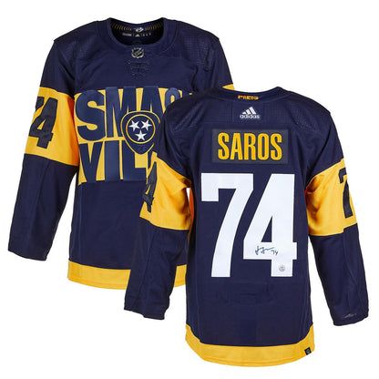 Juuse Saros Autographed Nashville Predators (Smashville Stadium Series #74) Adidas Jersey