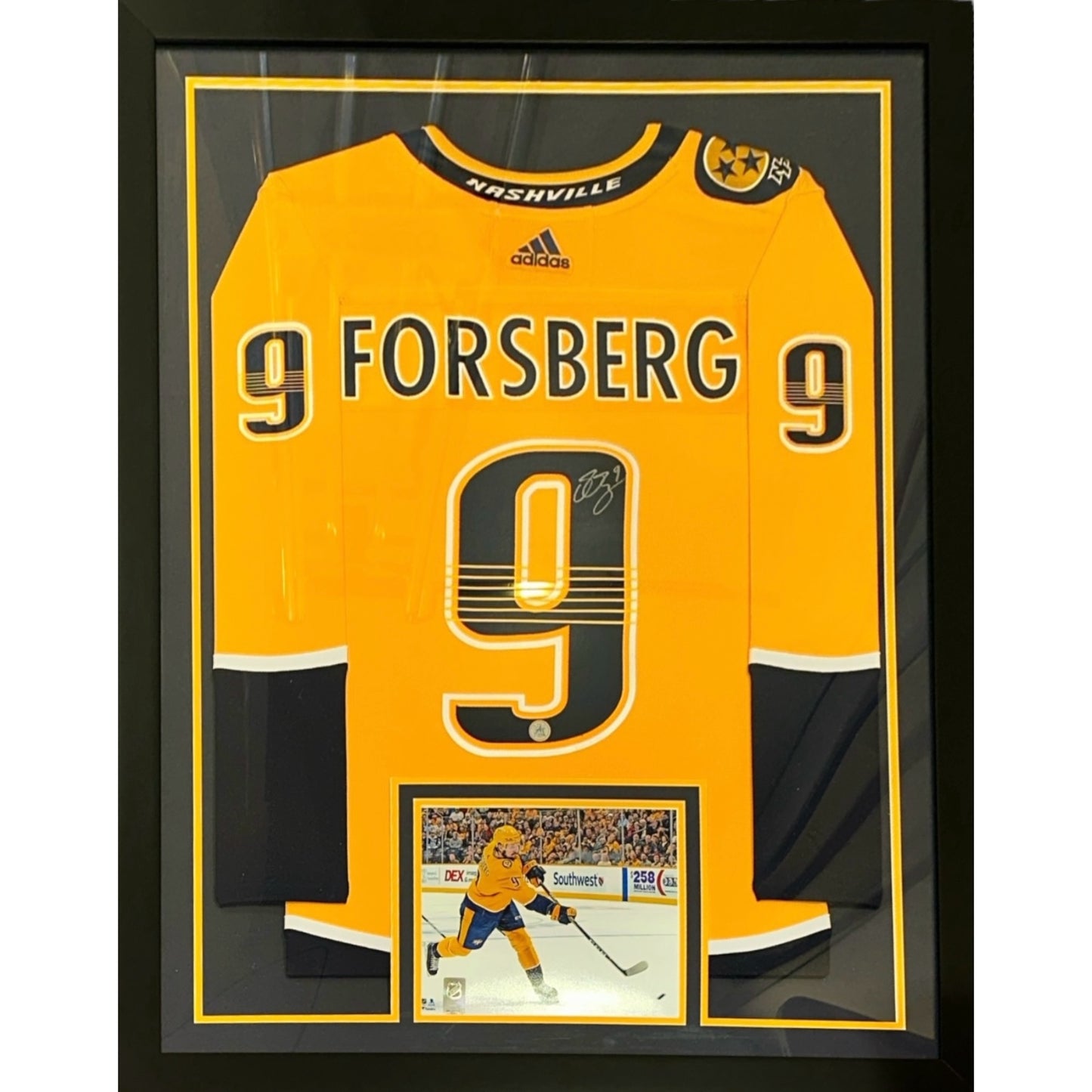 Filip Forsberg Autographed Nashville Predators (Gold #9) Framed Jersey