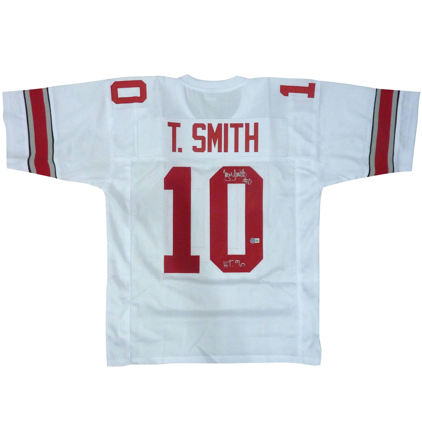 Troy Smith Autographed Ohio State Buckeyes (White #10) Custom Jersey w/ "Heisman 06" Beckett