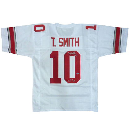 Troy Smith Autographed Ohio State Buckeyes (White #10) Custom Jersey w/ "Heisman 06" Beckett