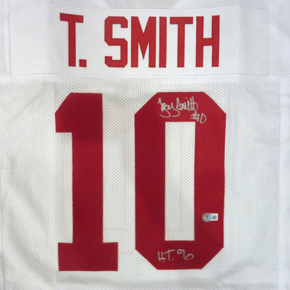 Troy Smith Autographed Ohio State Buckeyes (White #10) Custom Jersey w/ "Heisman 06" Beckett