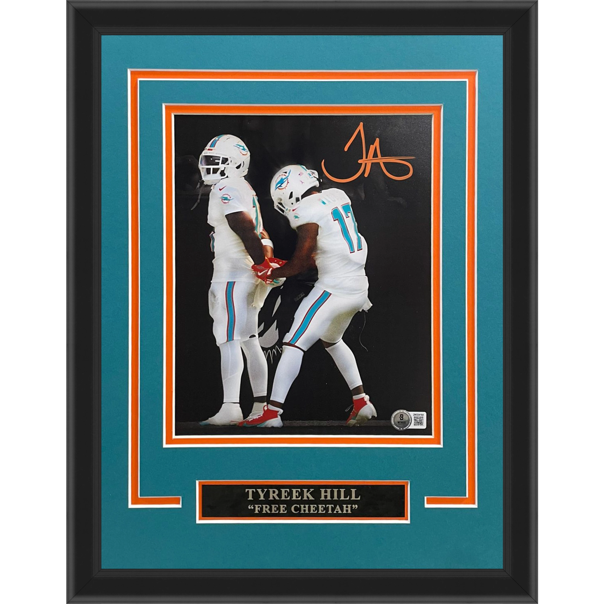 Tyreek Hill Autographed Miami Dolphins (Handcuffs Celebration Spotlight) Deluxe 8x10 Photo Beckett