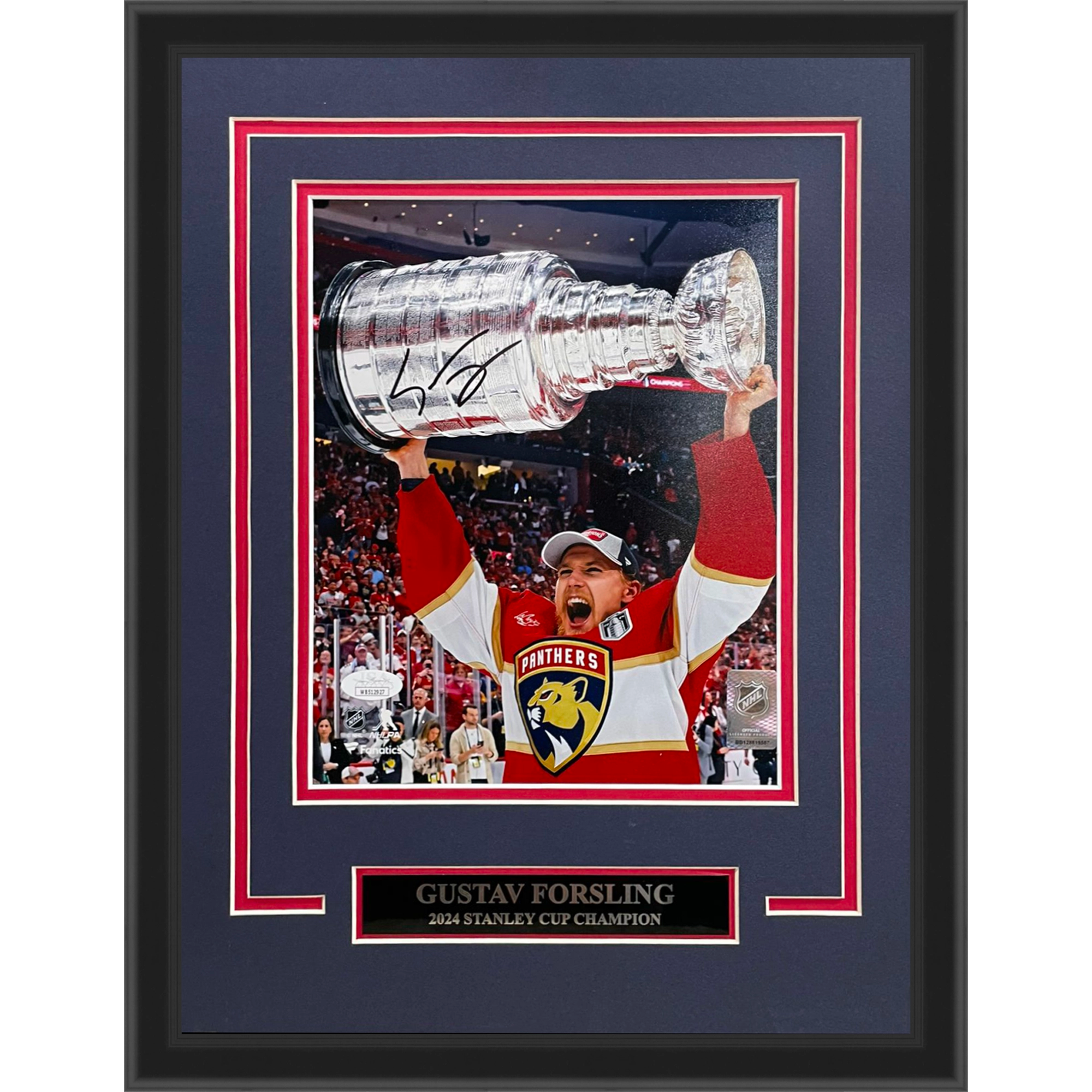 Gustav Forsling Autographed Florida Panthers (Stanley Cup Trophy) Deluxe Framed 8x10 Photo - JSA