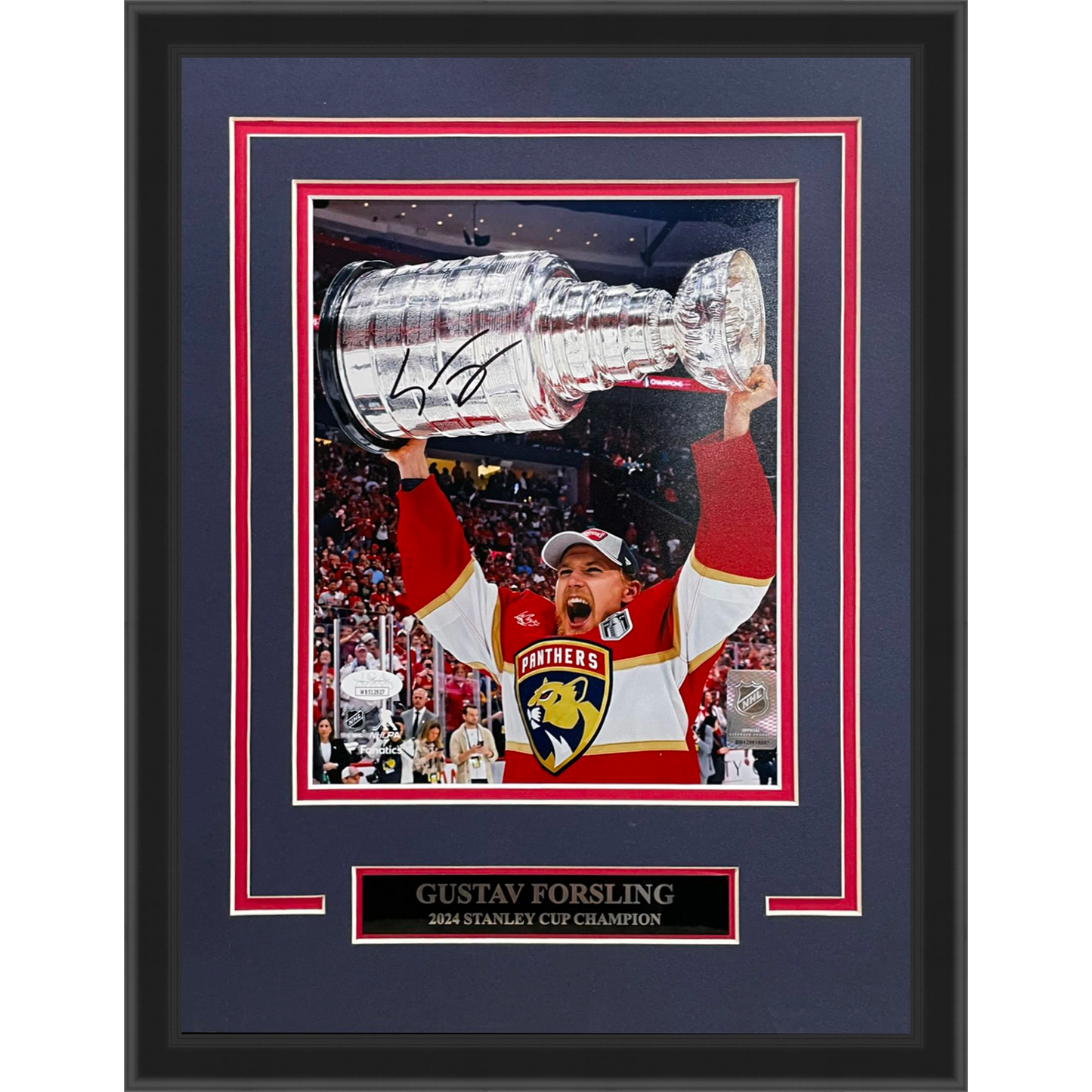 Gustav Forsling Autographed Florida Panthers (Stanley Cup Trophy) Deluxe Framed 8x10 Photo - JSA