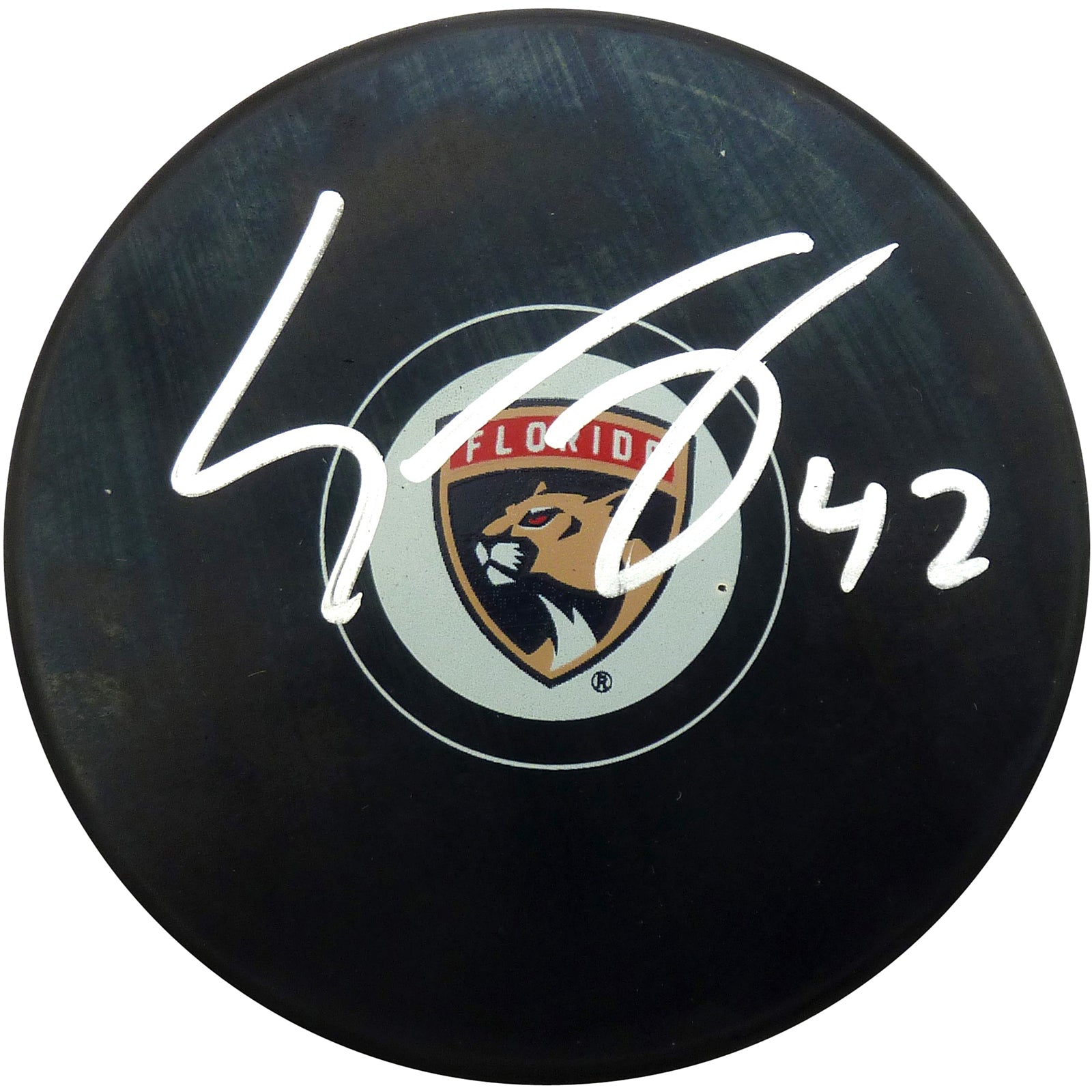 Gustav Forsling Autographed Florida Panthers Logo Replica Hockey Puck - JSA