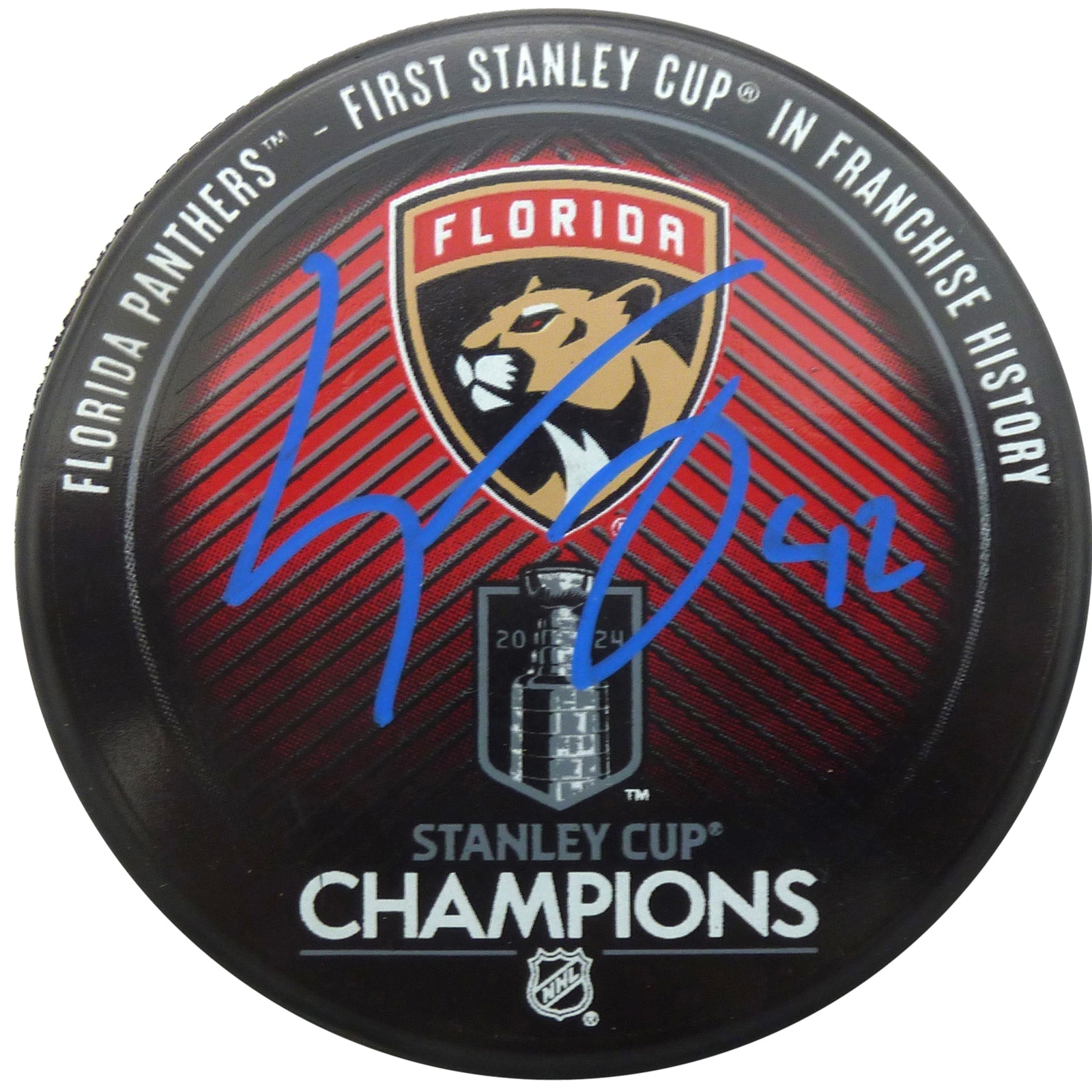 Gustav Forsling Autographed Florida Panthers (Stanley Cup Champs Logo) Hockey Puck - JSA