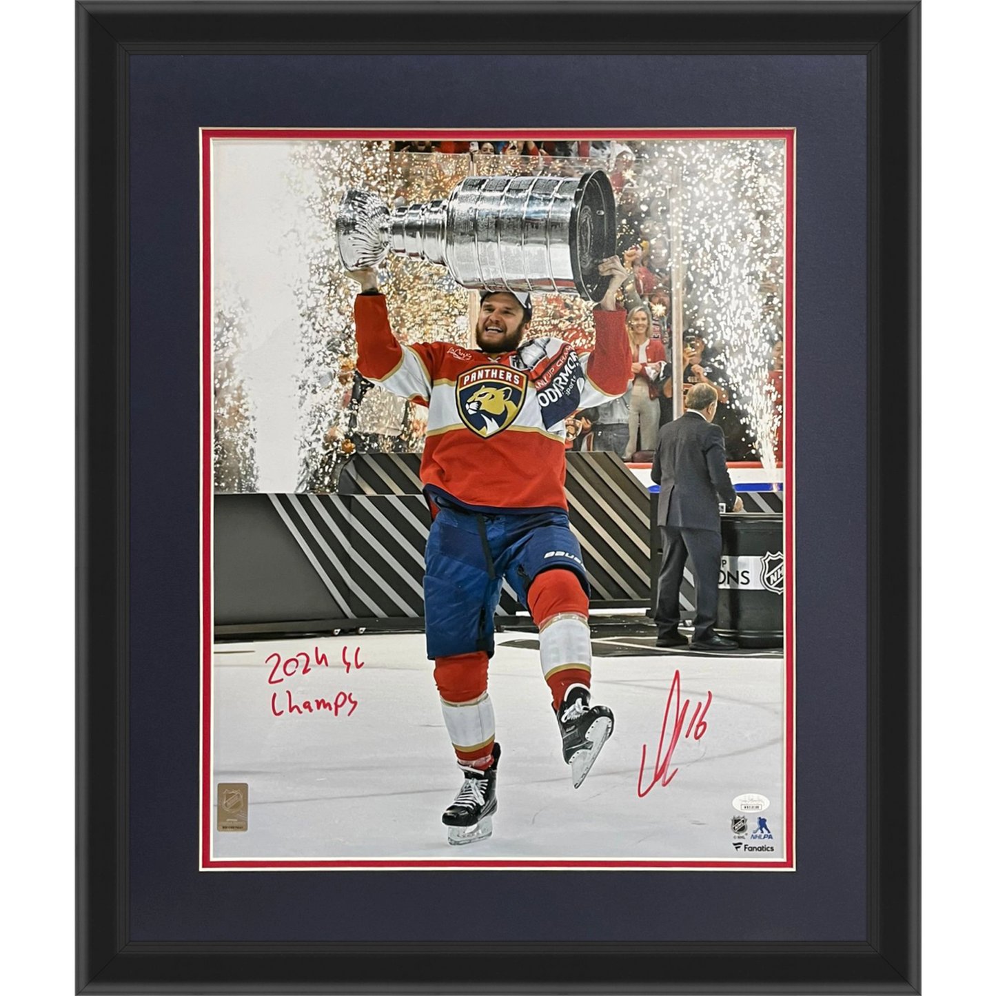 Aleksander Barkov Autographed Florida Panthers (Stanley Cup Trophy) Deluxe Framed 16x20 Photo w/ "2024 SC Champs" - JSA