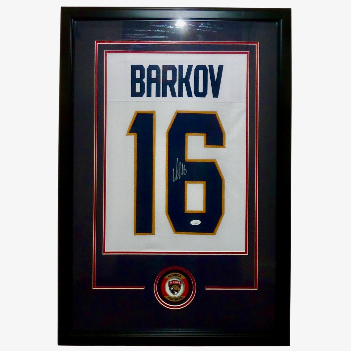 Aleksander Barkov Autographed Florida Panthers (White #16) Jersey Display Frame - JSA