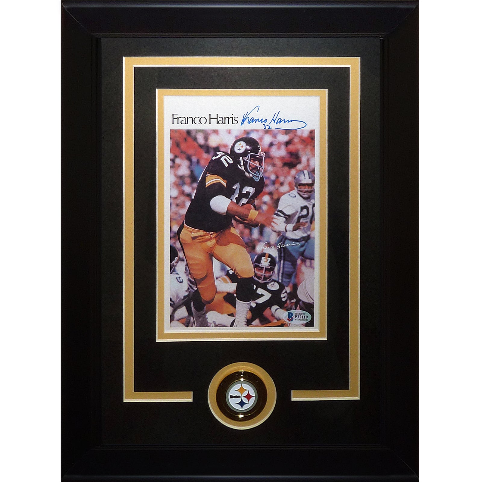 Franco Harris Autographed Pittsburgh Steelers Deluxe Framed 8.5x5.5 Mini Poster - Beckett