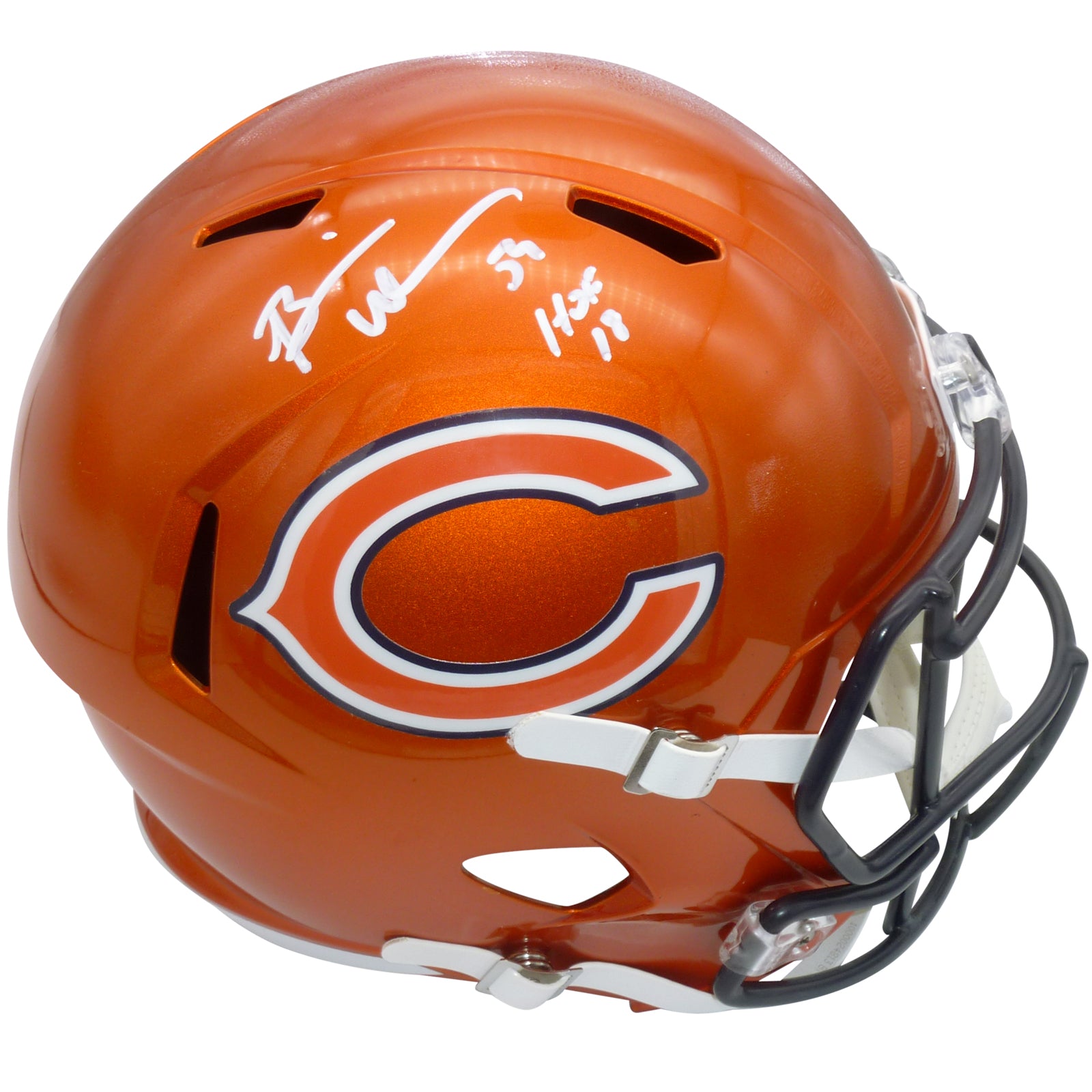 Brian Urlacher Autographed Chicago Bears (FLASH Alternate) Deluxe Full-Size Replica Helmet w/ HOF 2018 - Beckett