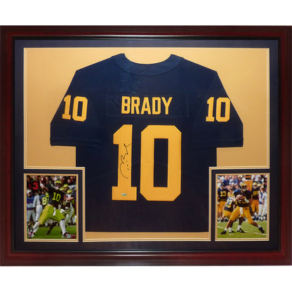 Tom Brady Autographed Michigan Wolverines (Blue #10) Deluxe Framed Jersey Fanatics