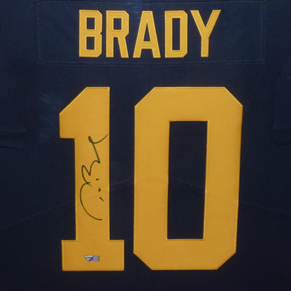 Tom Brady Autographed Michigan Wolverines (Blue #10) Deluxe Framed Jersey Fanatics