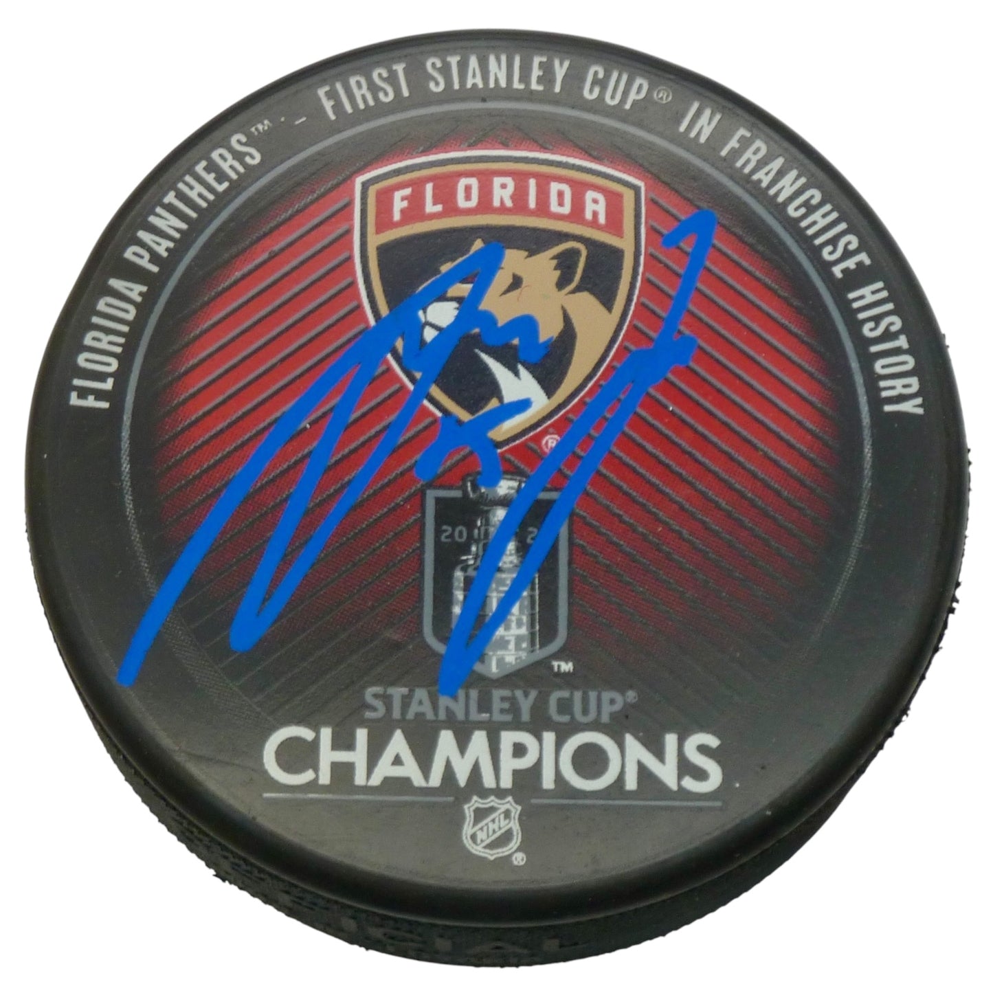 Anton Lundell Autographed Florida Panthers (Stanley Cup Champs Logo) Hockey Puck - JSA)