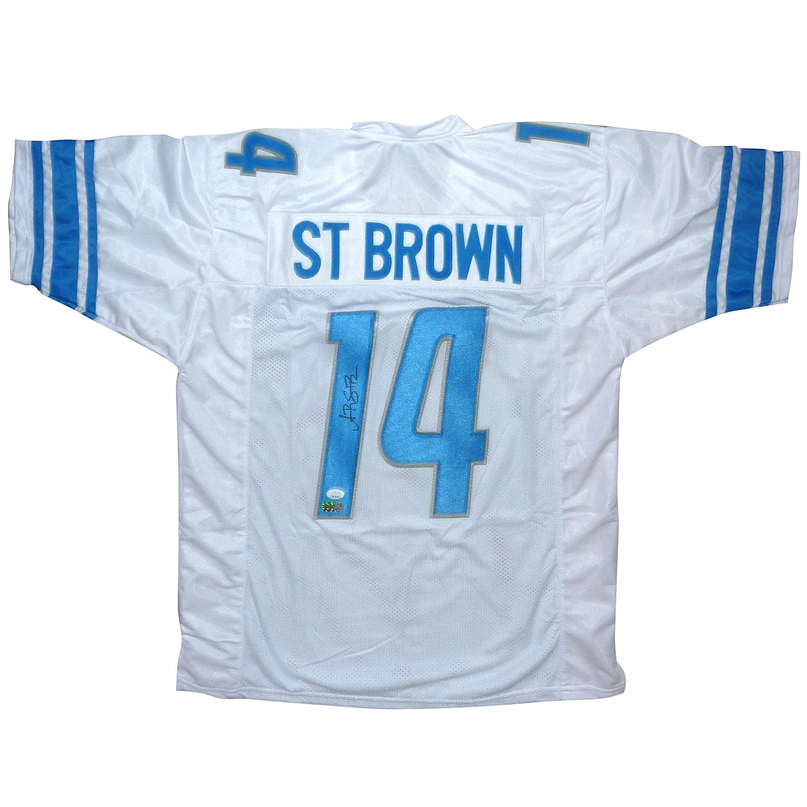 Amon-Ra St Brown Autographed Detroit (White #14) Custom Jersey - Beckett