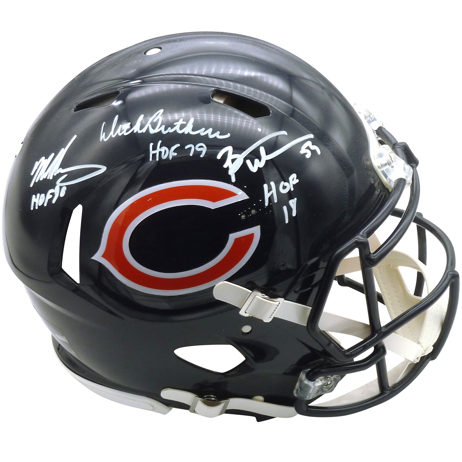 Monsters of the Midway Dick Butkus, Mike Singletary And Brian Urlacher Autographed Chicago Bears Authentic Proline Helmet - Beckett