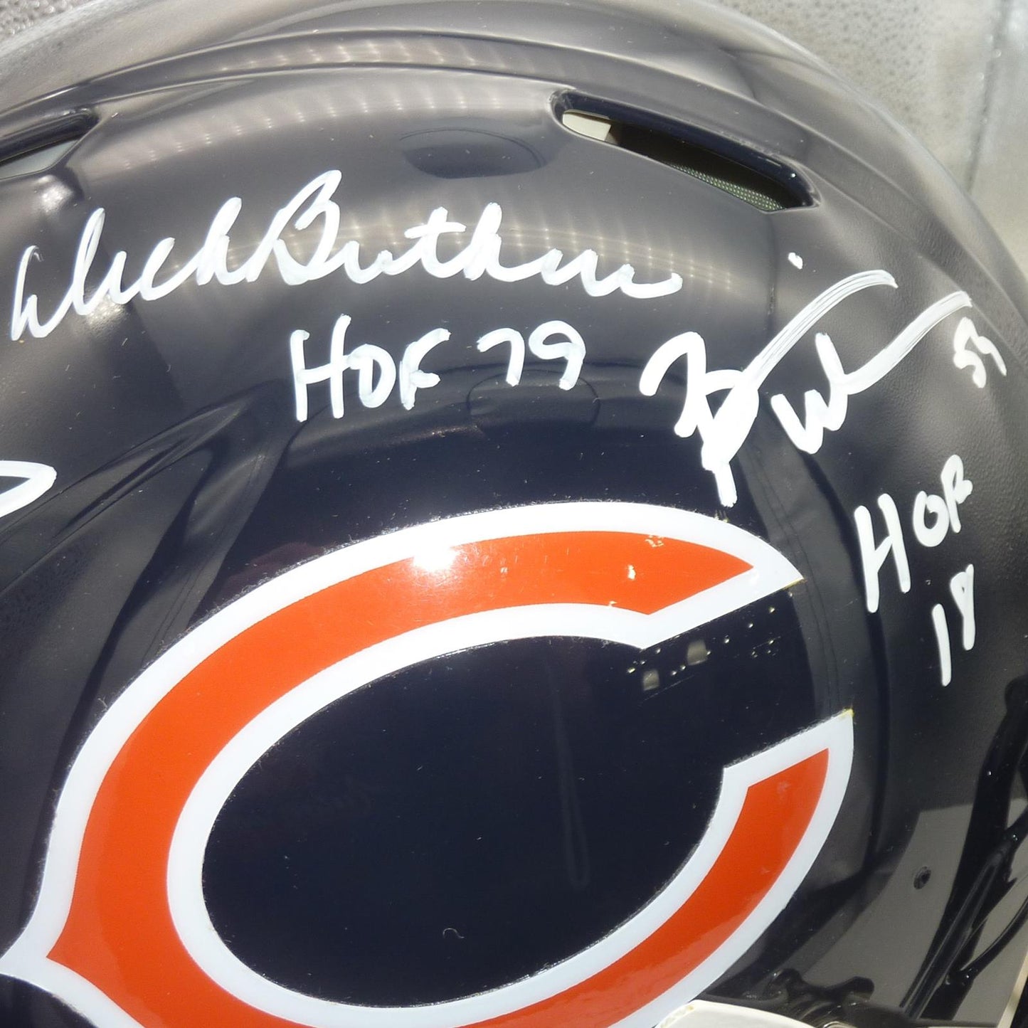 Monsters of the Midway Dick Butkus, Mike Singletary And Brian Urlacher Autographed Chicago Bears Authentic Proline Helmet - Beckett