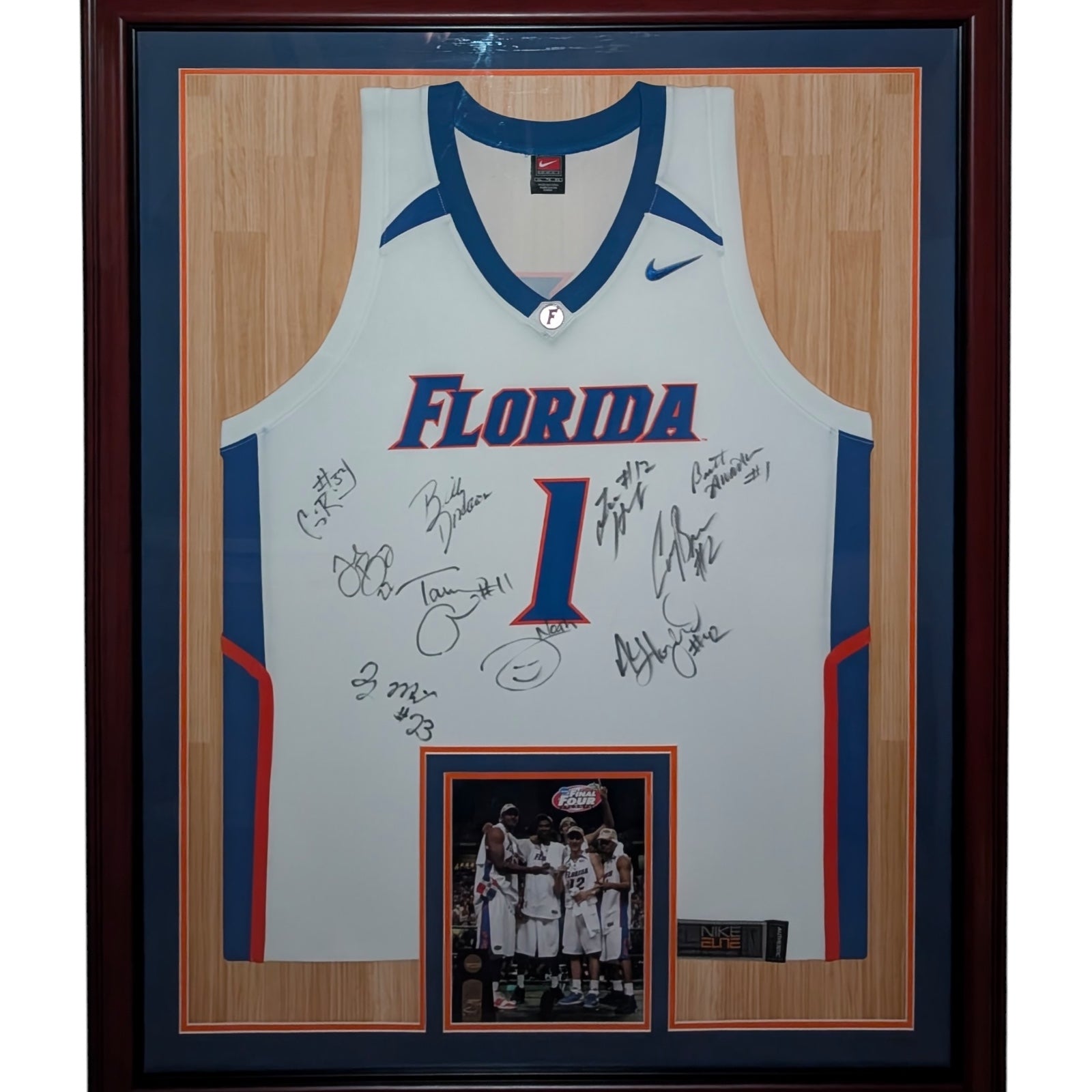 2006-07 Florida Gators Team Autographed (White #1) Deluxe Framed Basketball Jersey