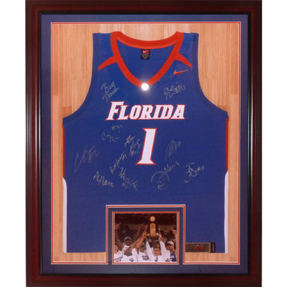 2006-07 Florida Gators Team Autographed (Blue #1) Deluxe Framed Basketball Jersey