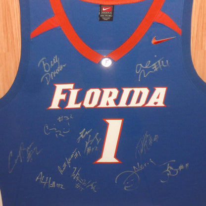 2006-07 Florida Gators Team Autographed (Blue #1) Deluxe Framed Basketball Jersey