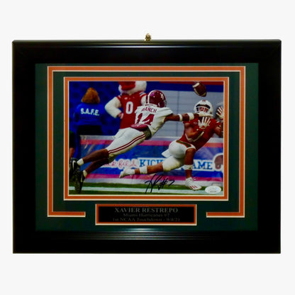 Xavier Restrepo Autographed Miami Hurricanes (1st NCAA TD) Deluxe Framed 8x10 Photo - JSA