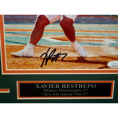 Xavier Restrepo Autographed Miami Hurricanes (TD Celebration) Deluxe Framed 8x10 Photo - JSA