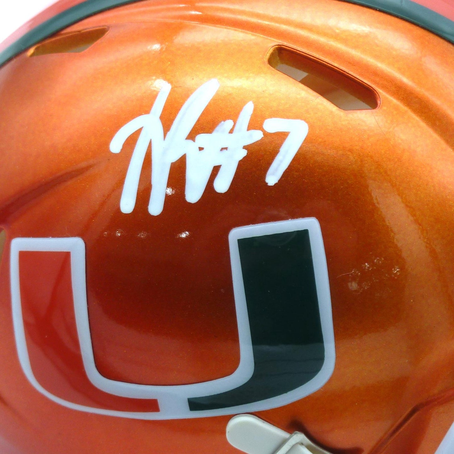 Xavier Restrepo Autographed Miami Hurricanes (FLASH Alternate) Mini Helmet - JSA