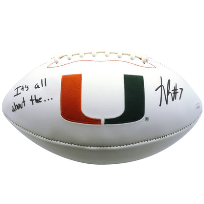 Xavier Restrepo Autographed Miami Hurricanes Logo Football w/ "Its All About The U" - JSA