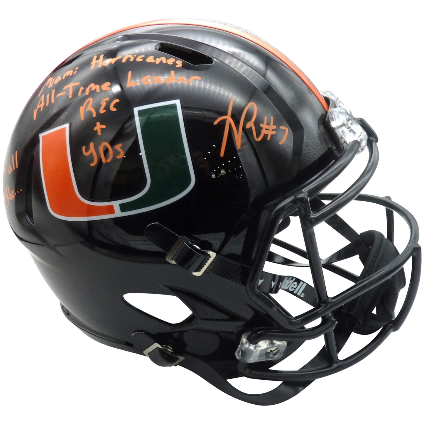 Xavier Restrepo Autographed Miami Hurricanes (Black Alternate) Deluxe Full-Size Replica Helmet - Limited Edition - JSA