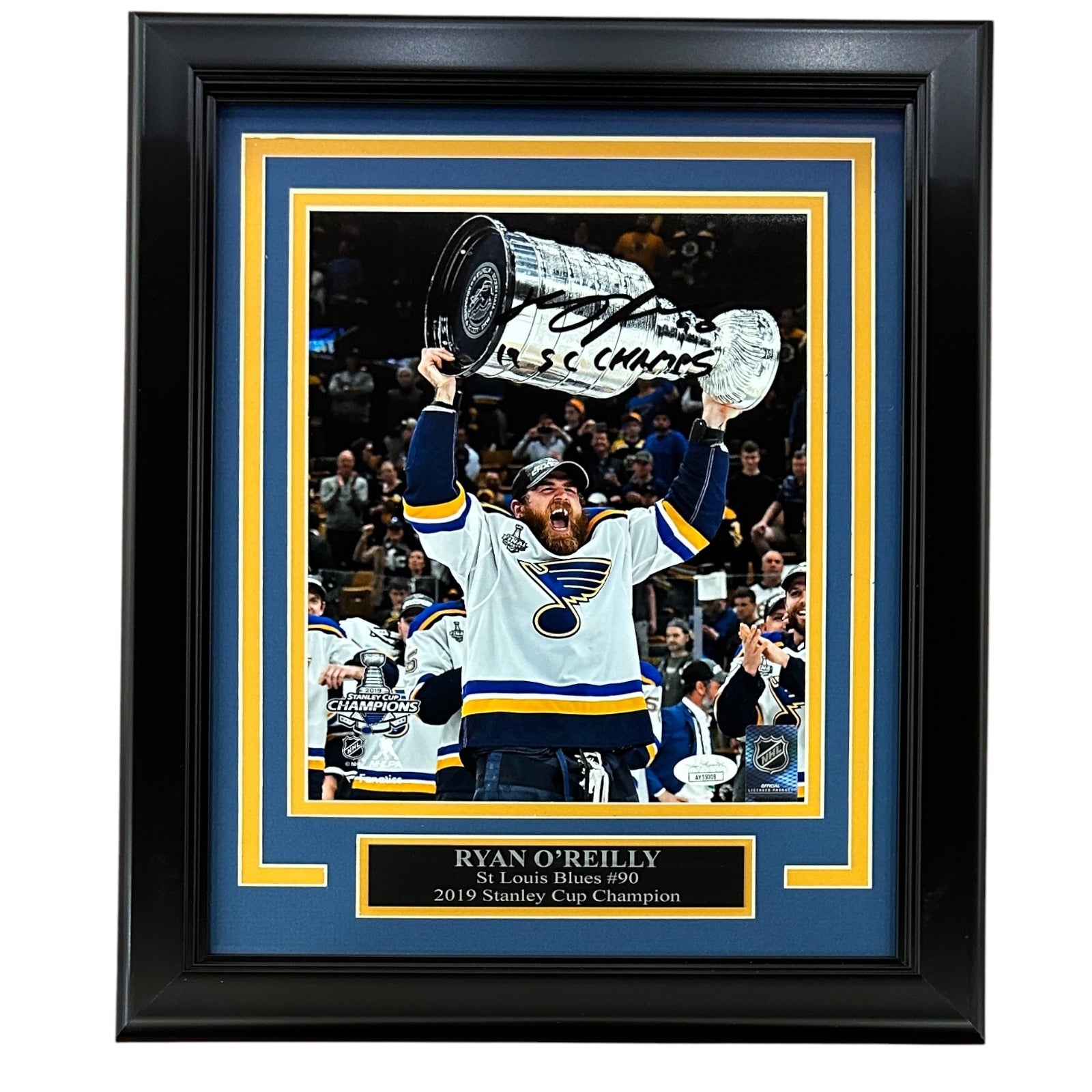 Ryan O'Reilly Autographed St Louis Blues (2019 Stanley Cup Trophy) Deluxe Framed 8x10 Photo - JSA