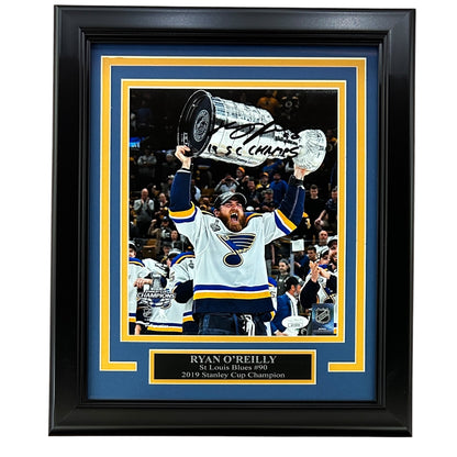 Ryan O'Reilly Autographed St Louis Blues (2019 Stanley Cup Trophy) Deluxe Framed 8x10 Photo - JSA