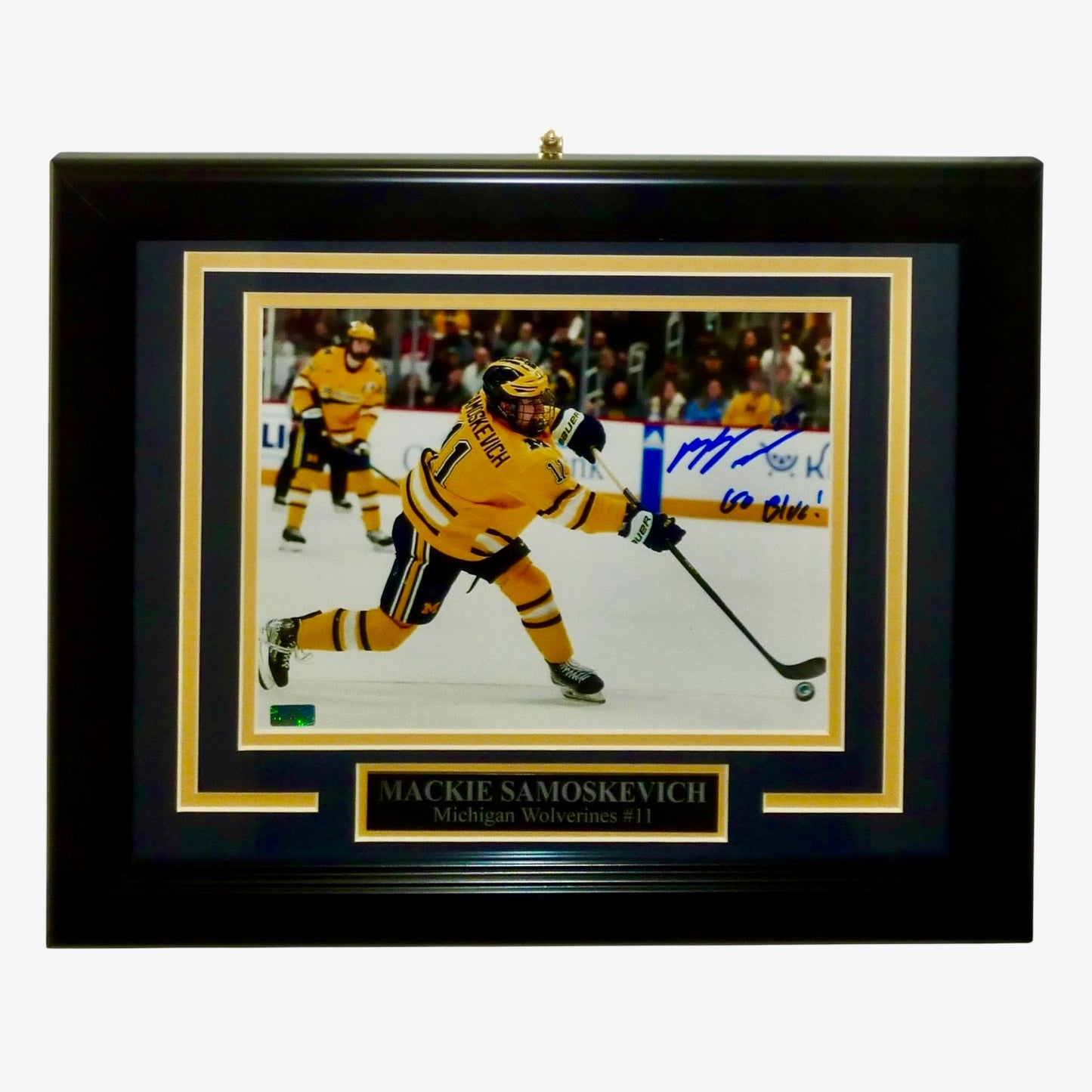 Mackie Samoskevich Autographed Michigan Wolverines Hockey Deluxe Framed 8x10 Photo