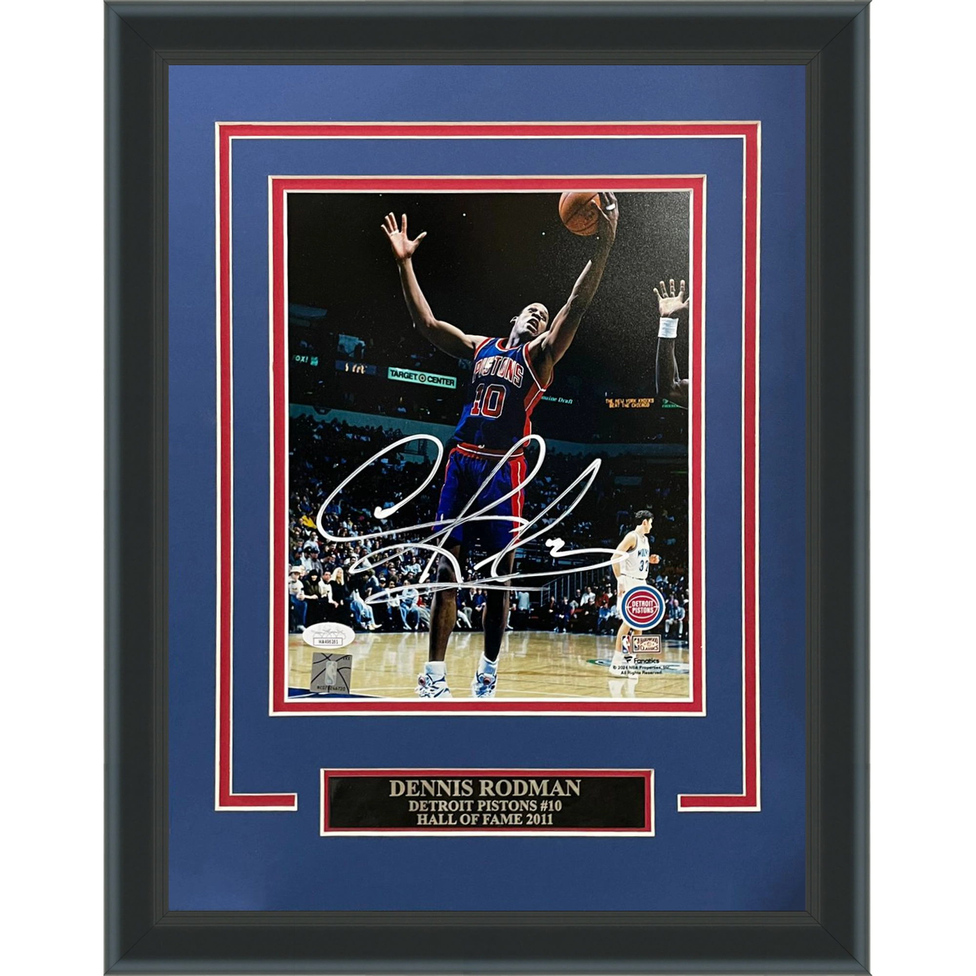 Dennis Rodman Autographed Detroit Pistons Deluxe Framed 8x10 Photo - JSA