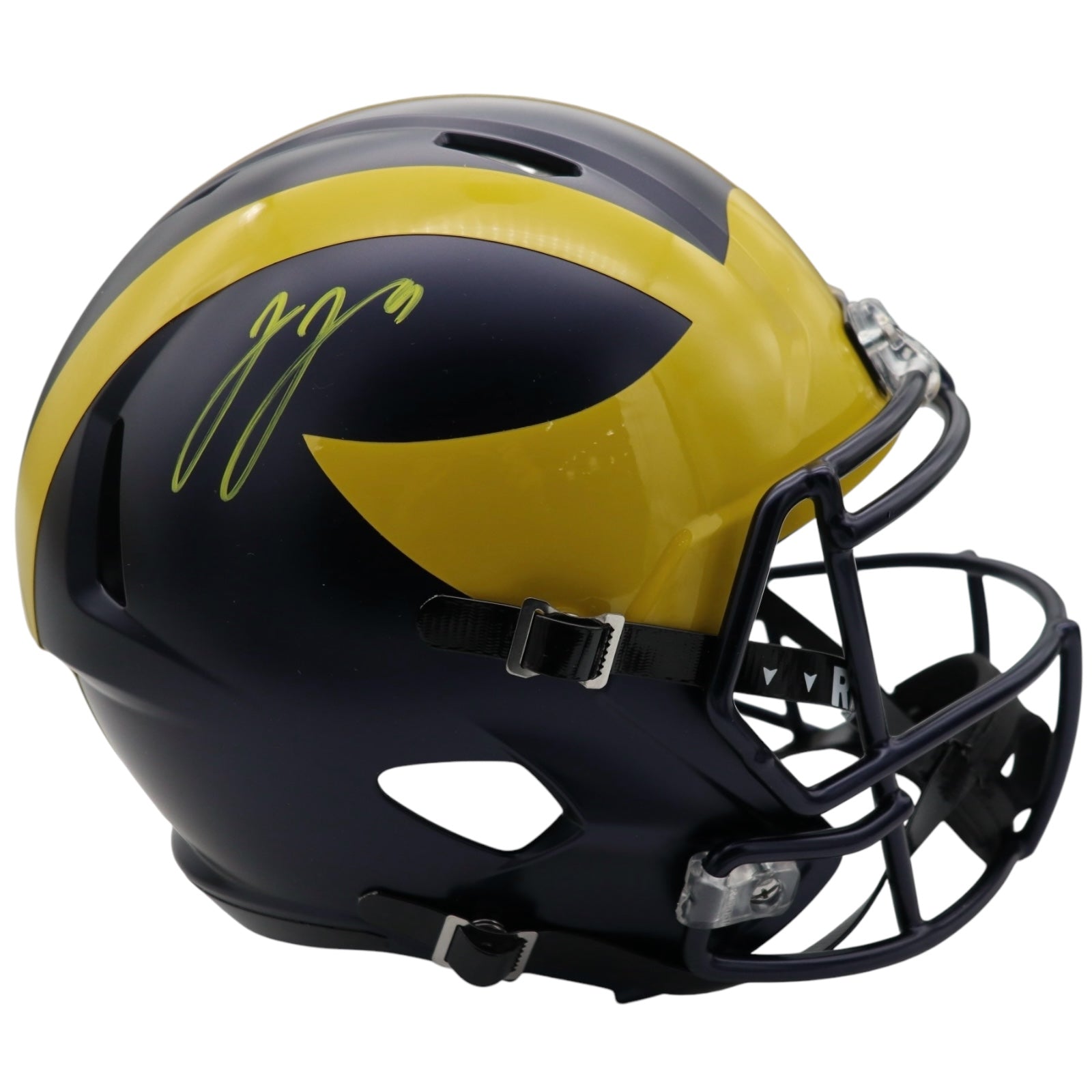 JJ McCarthy Autographed Michigan Wolverines (Speed) Deluxe Full-Size Replica Helmet - Beckett