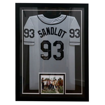 The Sandlot Cast Autographed (Grey #93) Framed Custom Baseball Jersey - 6 Signatures - Beckett