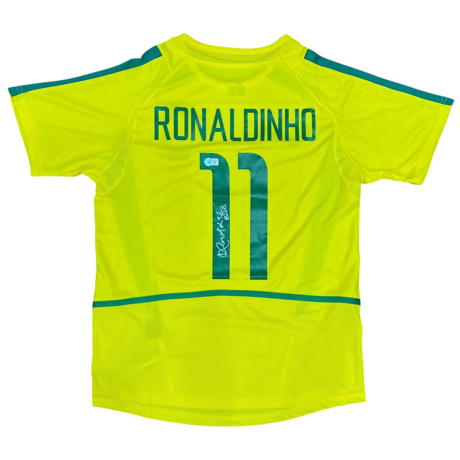 Ronaldinho Autographed Brazil (Yellow #11) Soccer Jersey w 