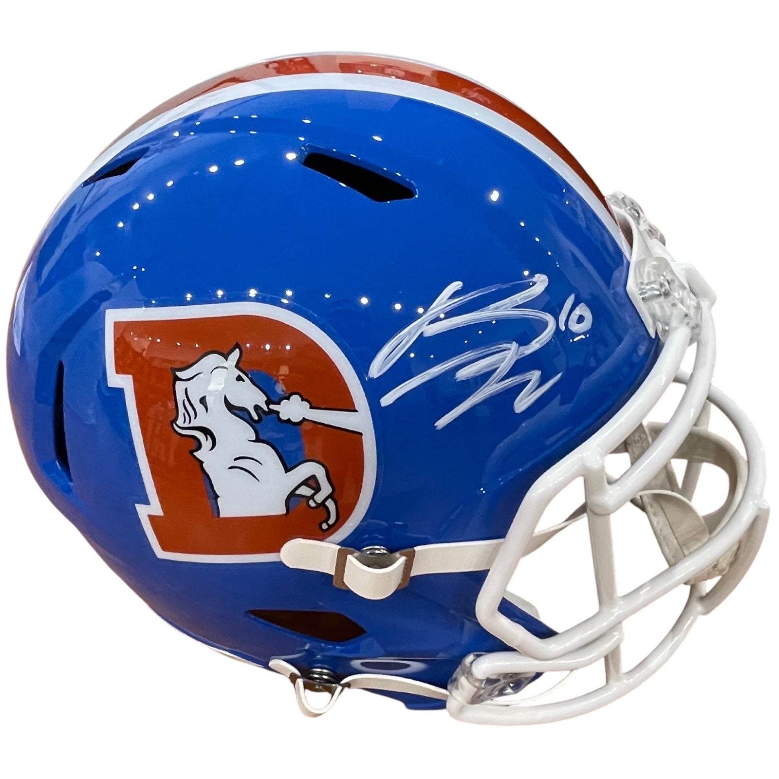 Bo Nix Autographed Denver Broncos (Throwback D) Deluxe Full-Size Replica Helmet - Beckett