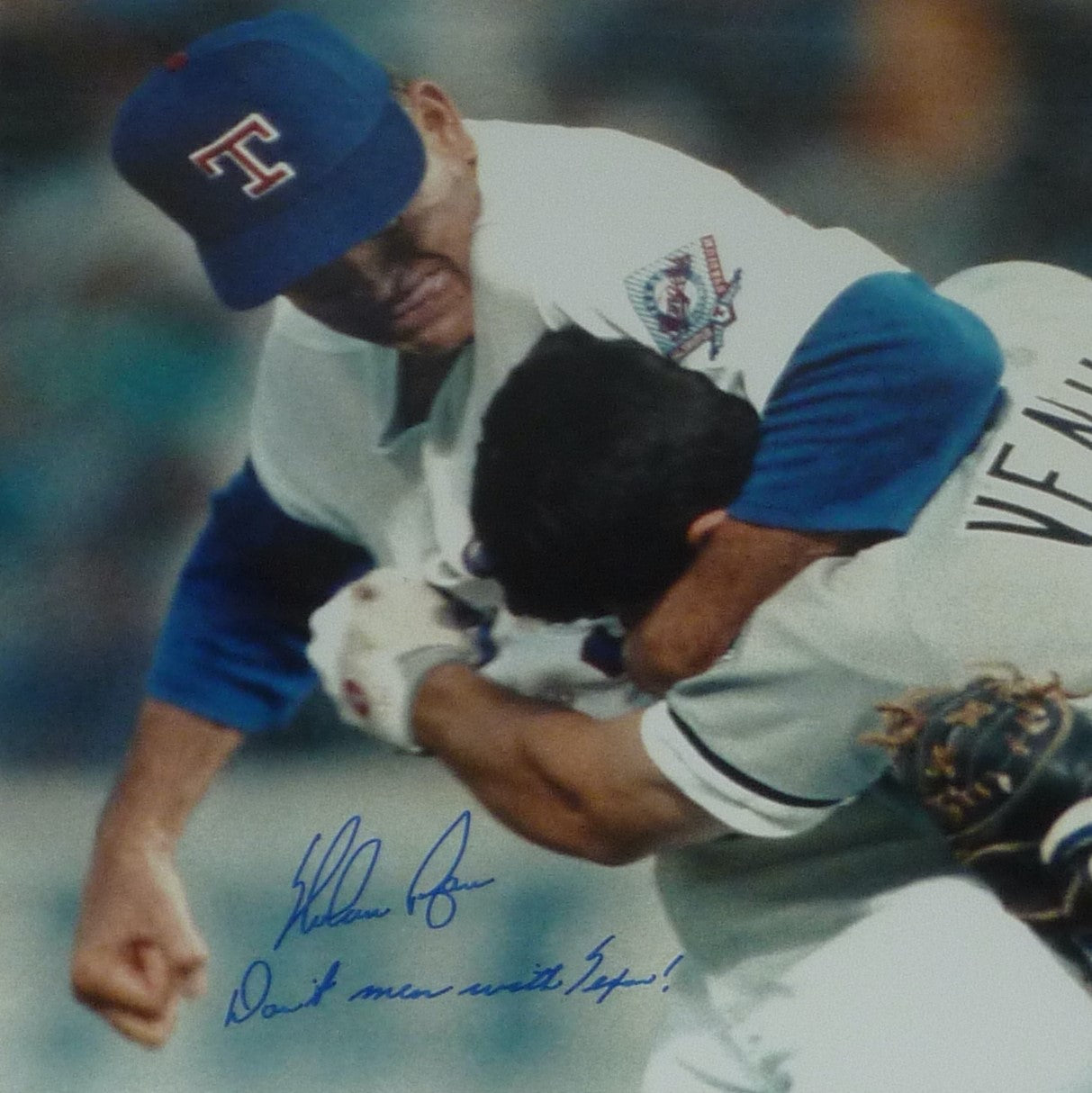 Nolan Ryan Autographed Texas Rangers (Punching Ventura) Deluxe Framed 16x20 Photo w/ Don't Mess With Texas - Ryan Holo