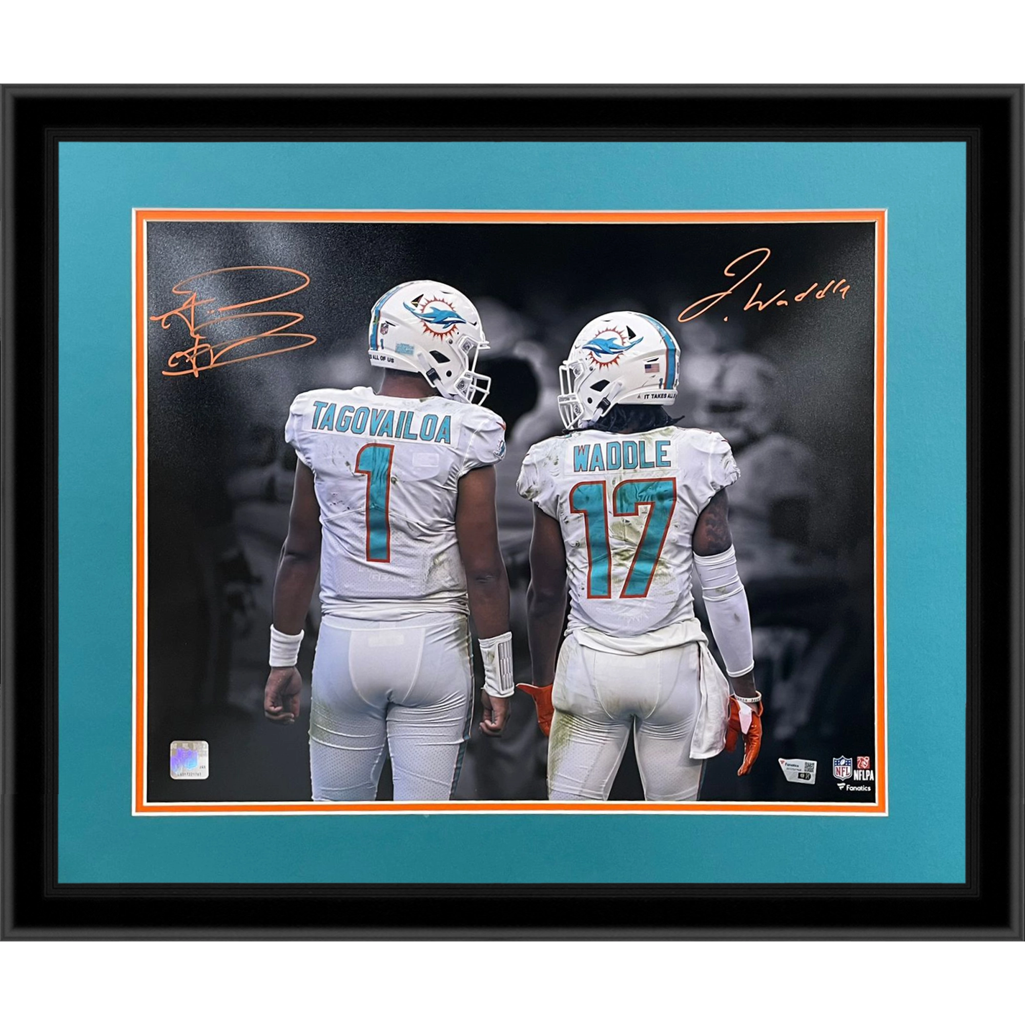 Tua Tagovailoa And Jaylen Waddle Autographed Miami Dolphins (Spotlight) Deluxe Framed 16x20 Photo - Fanatics